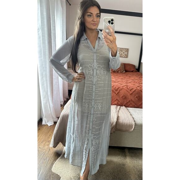 Soft Surroundings Dresses & Skirts - Soft Surroundings Ibiza Embroidered Gray Chiffon Maxi Dress Size Large